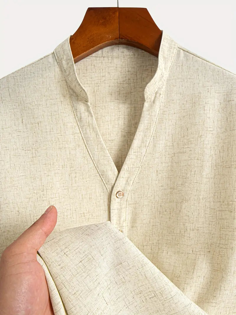 Men’s V-Neck Linen Blend 2-Piece Set