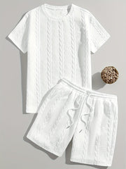 Men’s Summer Knit Set – 2-Piece Solid Color T-Shirt & Shorts