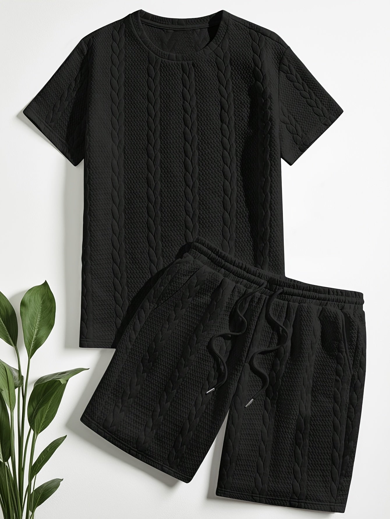 Men’s Summer Knit Set – 2-Piece Solid Color T-Shirt & Shorts