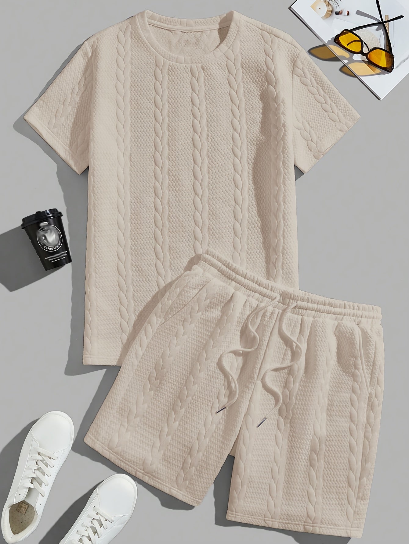 Men’s Summer Knit Set – 2-Piece Solid Color T-Shirt & Shorts